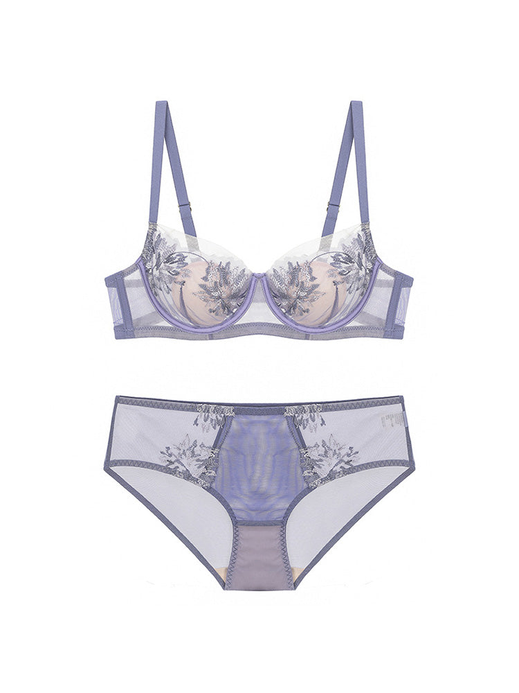 【エアリー・ワイヤー入り】花柄刺しゅうブラセット 3/4カップ