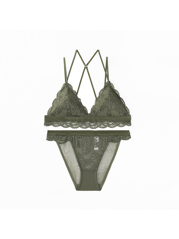 【ノンワイヤー】クロスバック ノンワイヤー総レースブラジャー&ショーツ