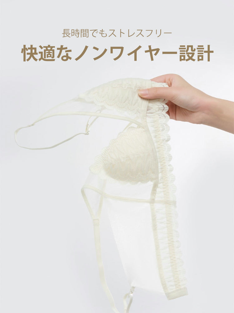 【ノンワイヤー】大人可愛い花柄総レースブラ&ショーツ