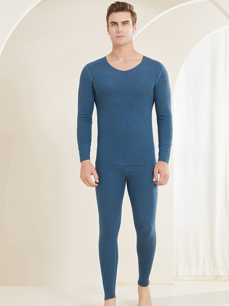 【在庫処分】【裏地ウール&マルベリーシルク素材】-10℃まで使える あったかインナー(トップスとボトムス2点セット)