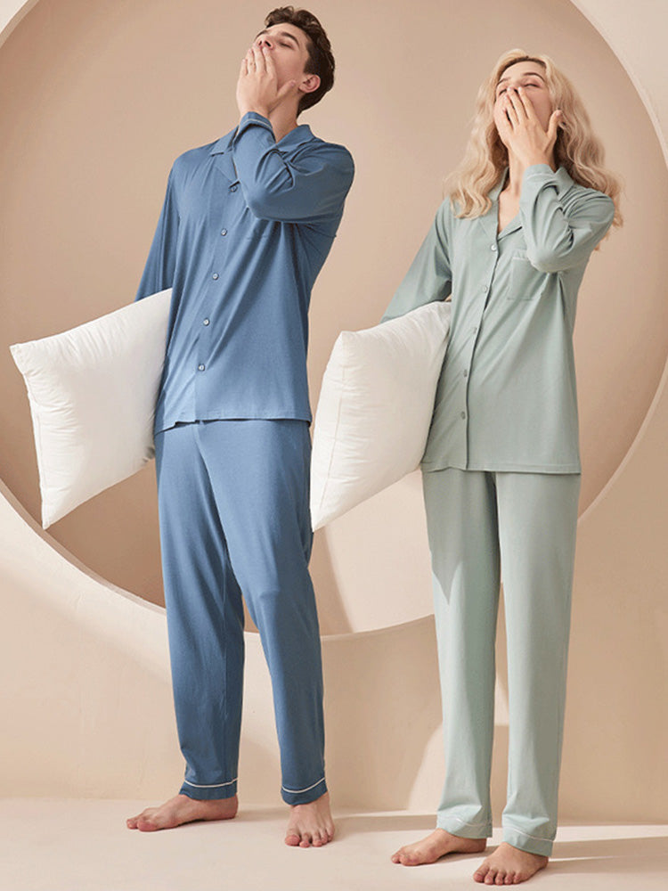 ボタン開閉 長袖エコパジャマ