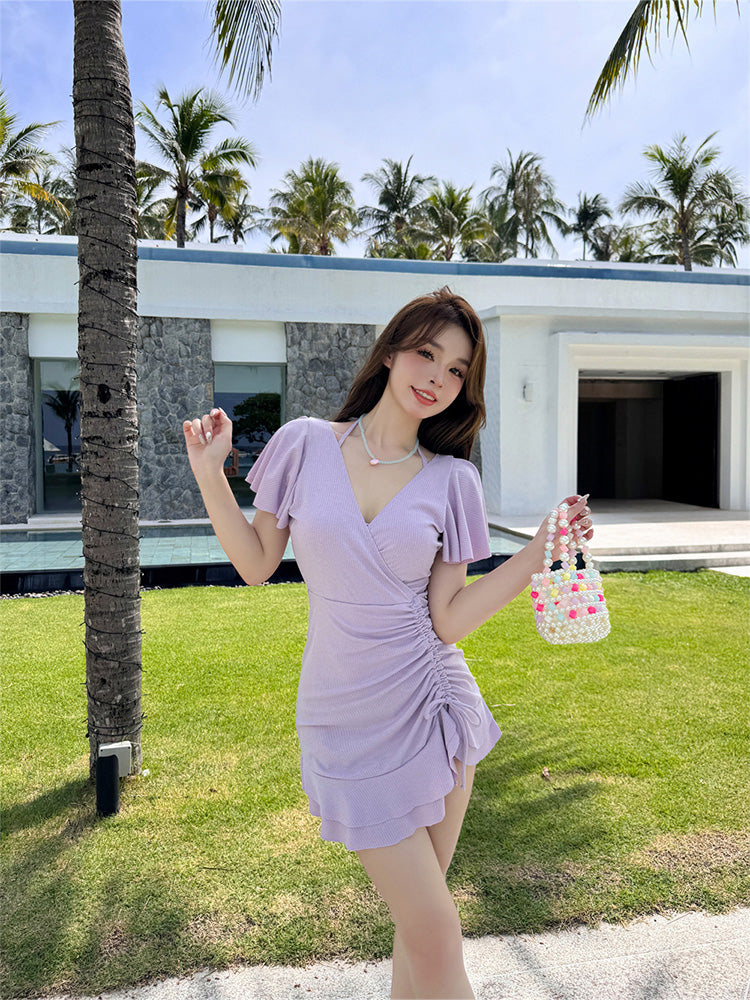 【ワイヤー入り】キラキラ フリル ワンピース水着