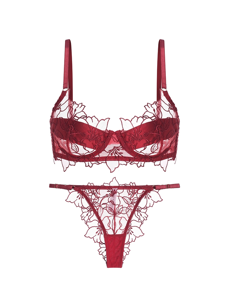 【ノンパテッド・ワイヤー入り】花咲く 刺繍レースブラ&ショーツセット ノンワイヤータイプ新入荷!