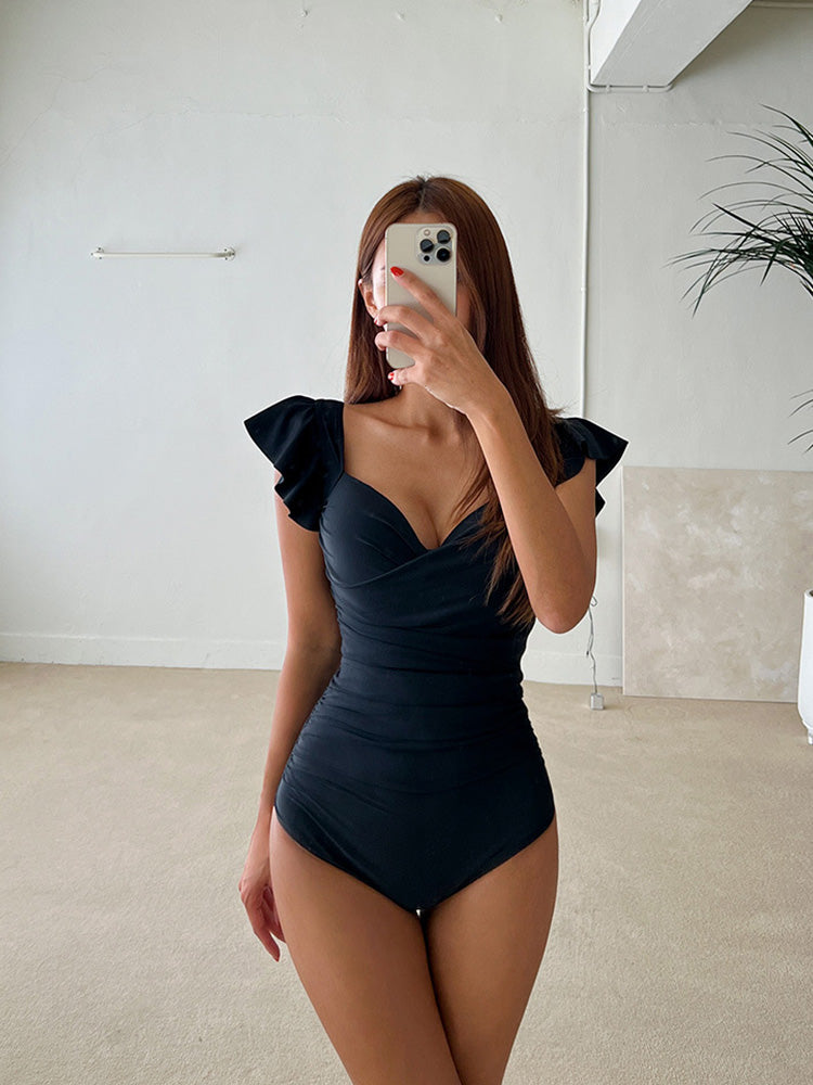 【ワイヤー入り】クロスバック 背中見せ体型カバー水着 2点セット