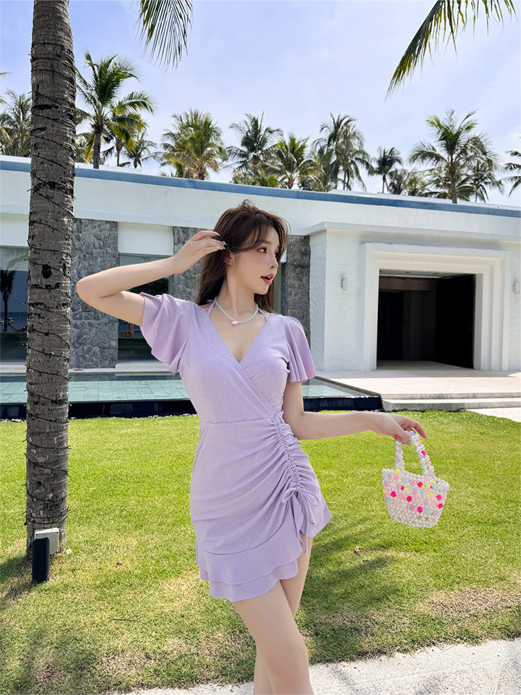 【ワイヤー入り】キラキラ フリル ワンピース水着