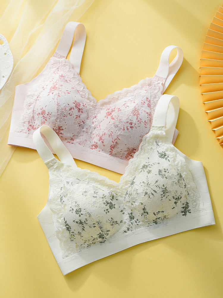 【在庫処分】M-6XL 花柄シームレスブラ 肩楽