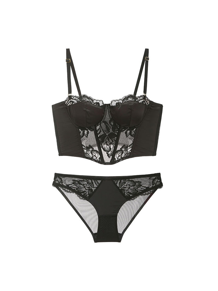 【ワイヤー入り】脇スッキリ ロング丈ブラ&ショーツセット
