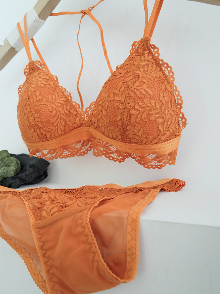 【ノンワイヤー】クロスバック ノンワイヤー総レースブラジャー&ショーツ