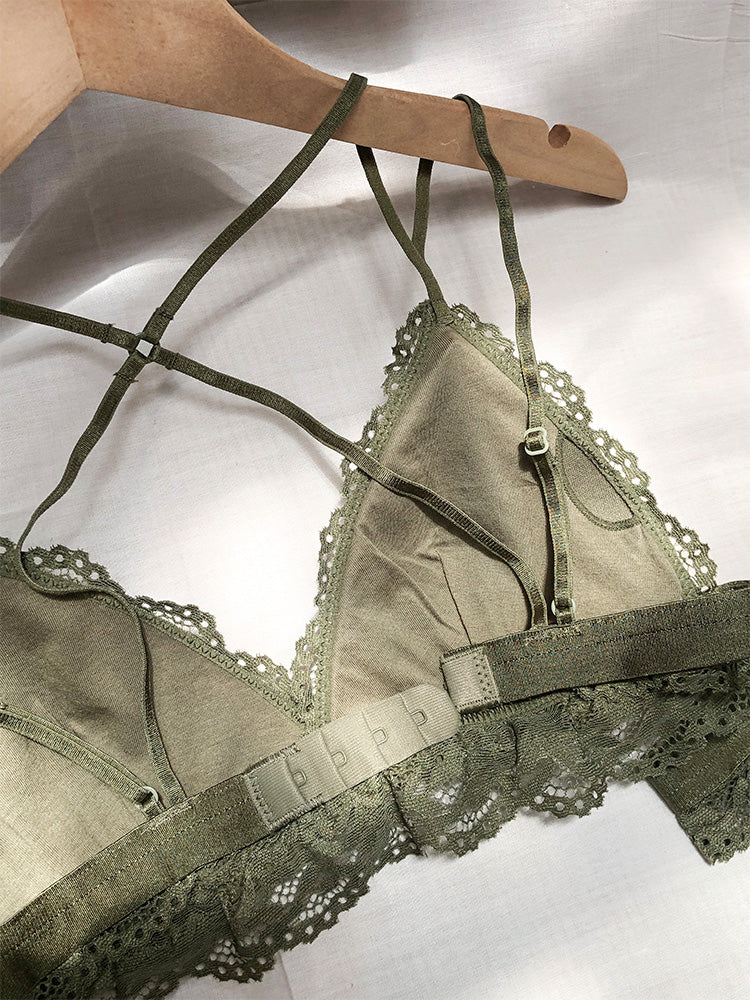 【ノンワイヤー】クロスバック ノンワイヤー総レースブラジャー&ショーツ