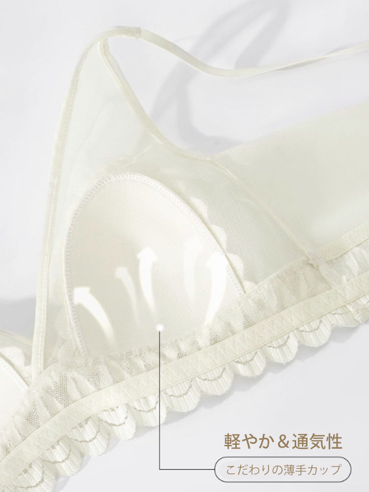 【ノンワイヤー】大人可愛い花柄総レースブラ&ショーツ