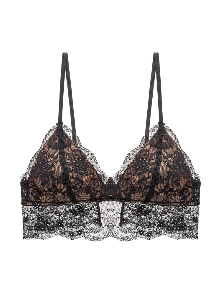 【ノンワイヤー】三角パッド 総レースデザイン ブラジャー