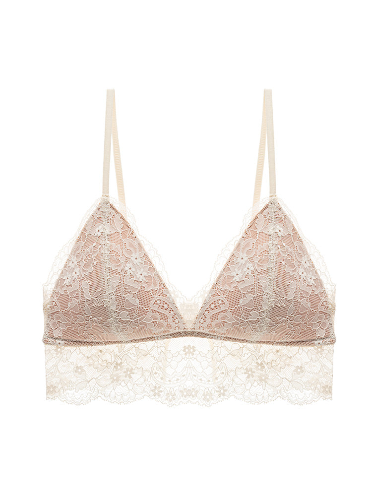【ノンワイヤー】三角パッド 総レースデザイン ブラジャー