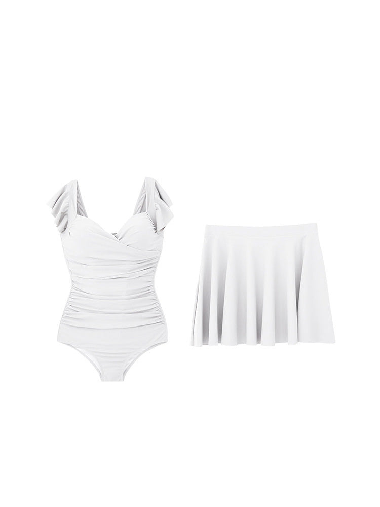 【ワイヤー入り】クロスバック 背中見せ体型カバー水着 2点セット