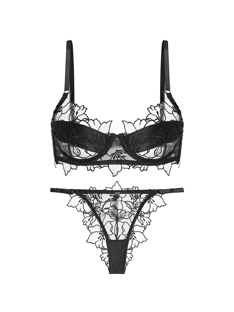 【ノンパテッド・ワイヤー入り】花咲く 刺繍レースブラ&ショーツセット ノンワイヤータイプ新入荷!