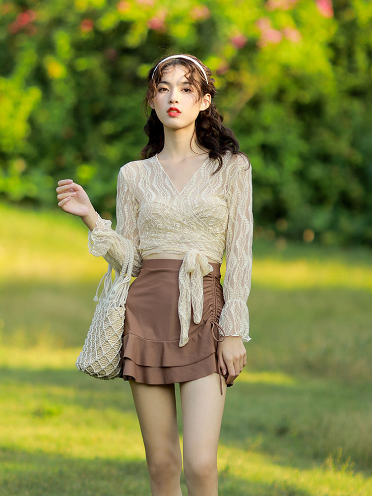 【ワイヤー入り】お洋服っぽい体型カバー水着上下4点セット