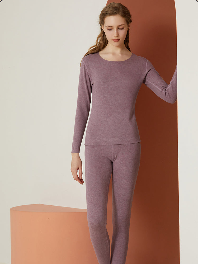 【在庫処分】【裏地ウール&マルベリーシルク素材】-10℃まで使える あったかインナー(トップスとボトムス2点セット)