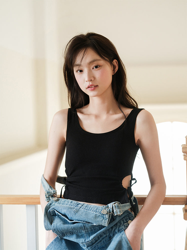 【在庫処分】サイドホールギャザー カップ付き キャミソール