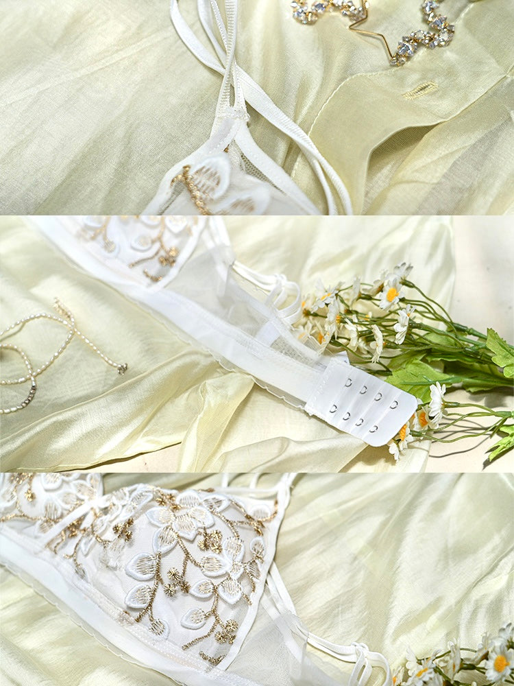 【在庫処分】【ノンワイヤー】フランス刺繡セクシーレース下着セット ブラ&ショーツ