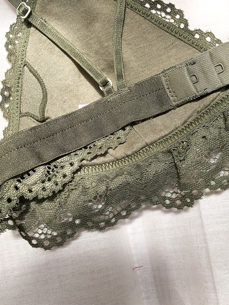 クロスバック ノンワイヤー総レースブラジャー&ショーツ