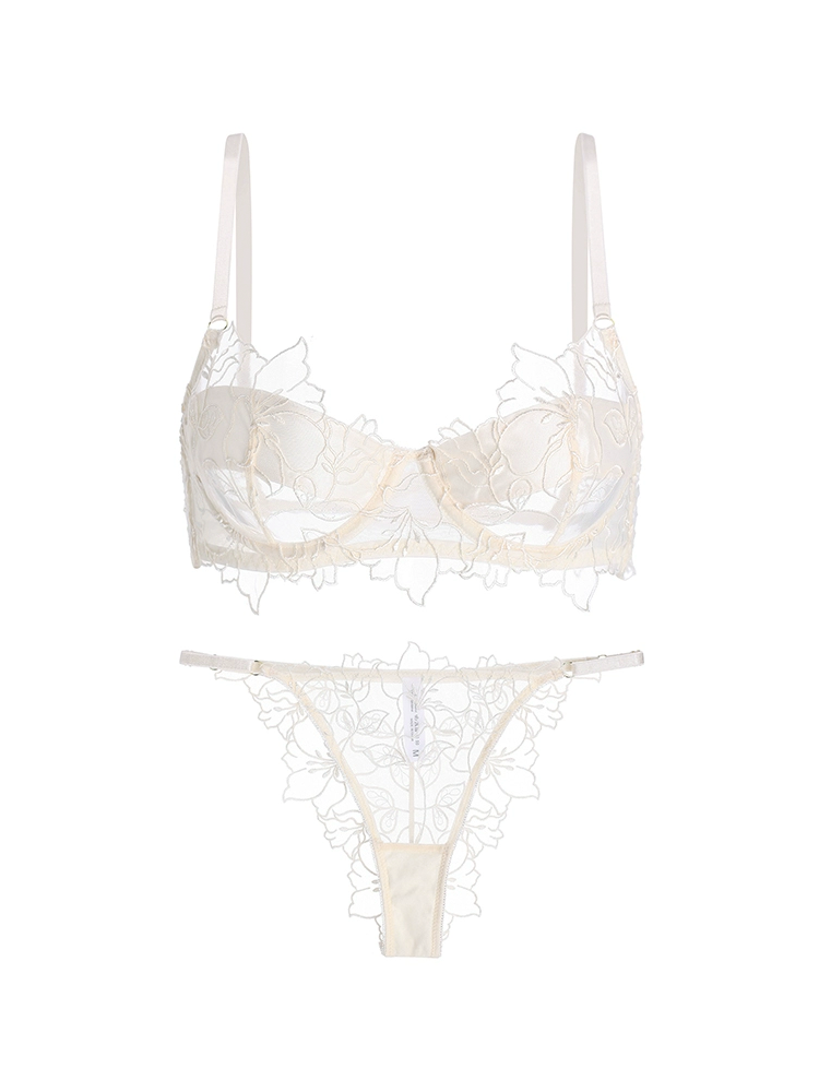 【ノンパテッド・ワイヤー入り】花咲く 刺繍レースブラ&ショーツセット ノンワイヤータイプ新入荷!