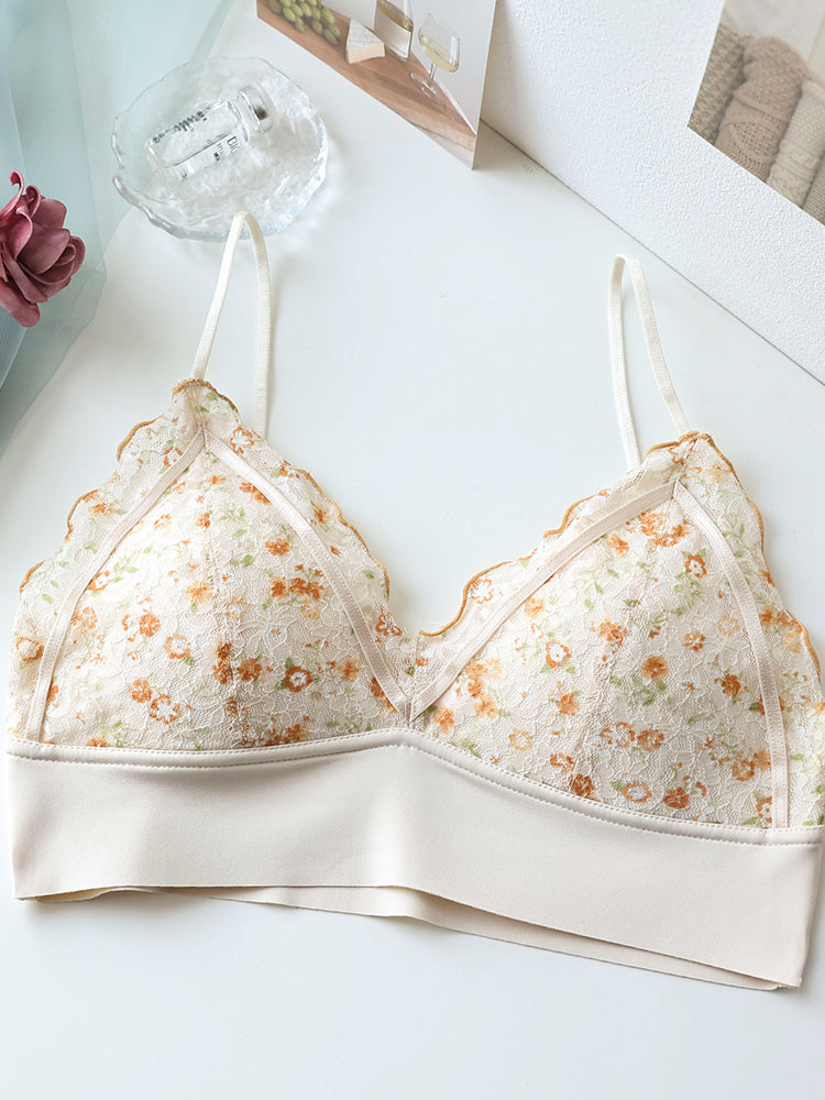 【ノンワイヤー】繊細な花柄の総レースノンワイヤーブラ