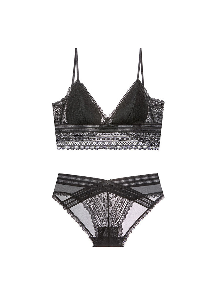 【ノンワイヤー】Vネック 総レースブラセット