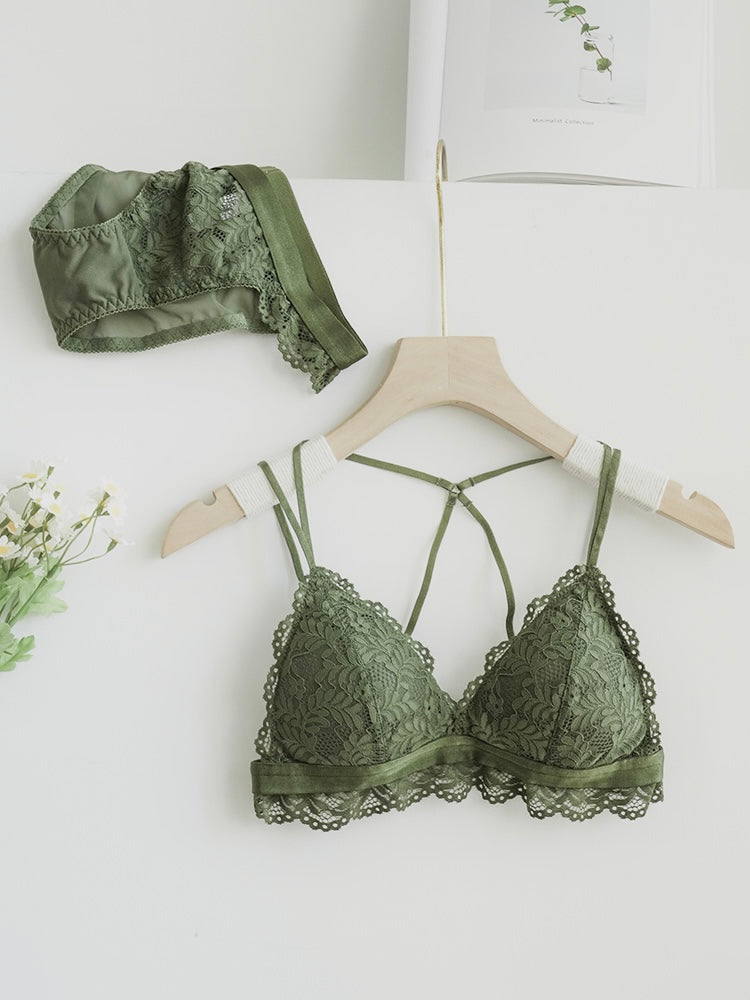 【ノンワイヤー】クロスバック ノンワイヤー総レースブラジャー&ショーツ