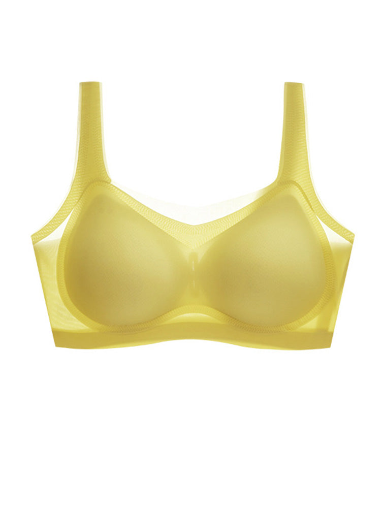 【ノンワイヤー】肩紐幅広い 半固定 薄手接触冷感 ノンワイヤー 無縫製ブラ