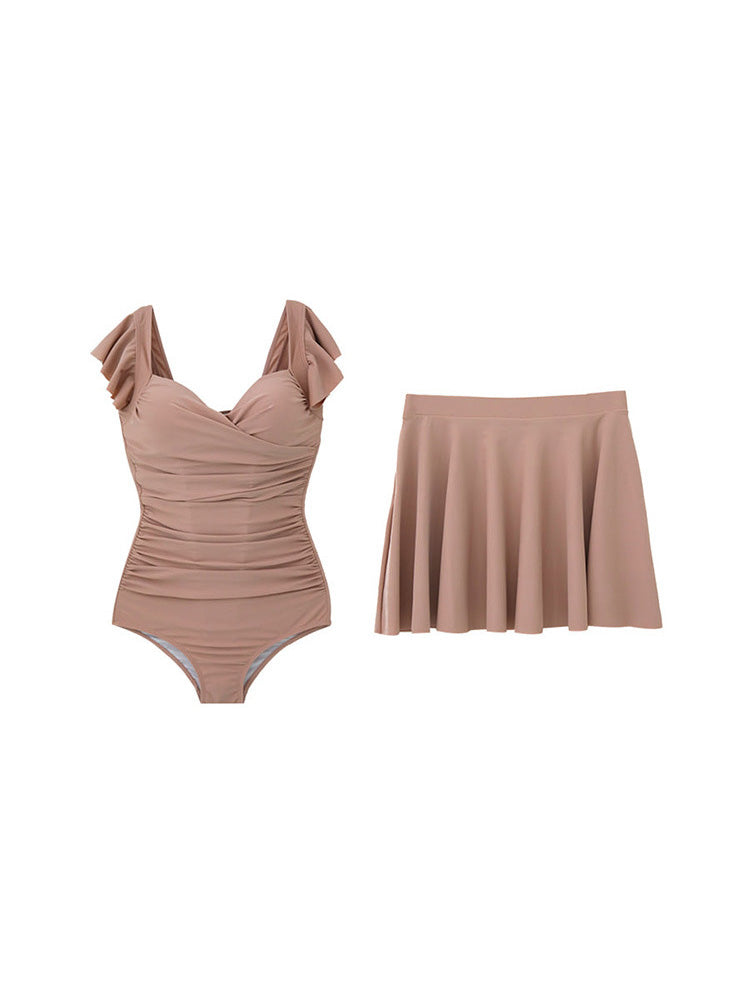 【ワイヤー入り】クロスバック 背中見せ体型カバー水着 2点セット