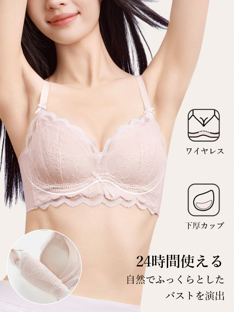 【ノンワイヤー盛れる】ボリュームアップ 総レース 下着セット