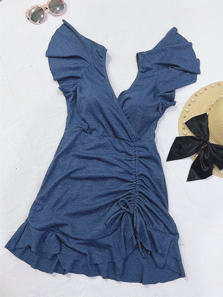 【ワイヤー入り】キラキラ フリル ワンピース水着