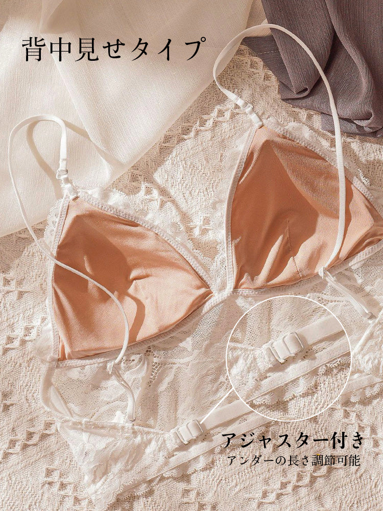 【ノンワイヤー】美背中 花柄レース ノンワイヤーブラセット