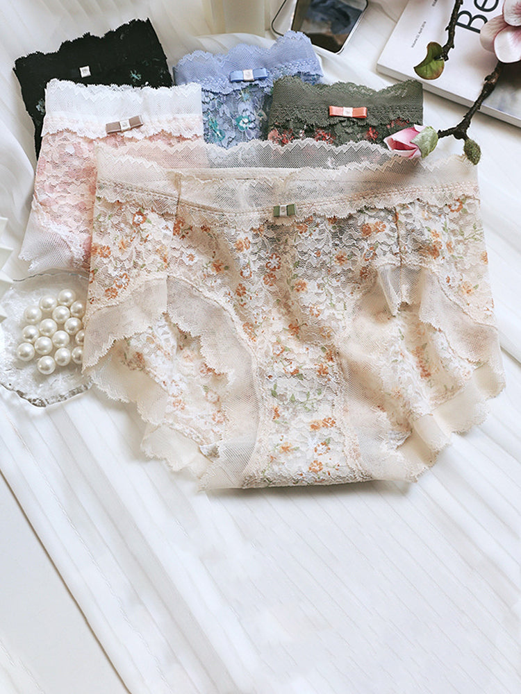 花柄 総レースショーツ はきこみ丈ふつう
