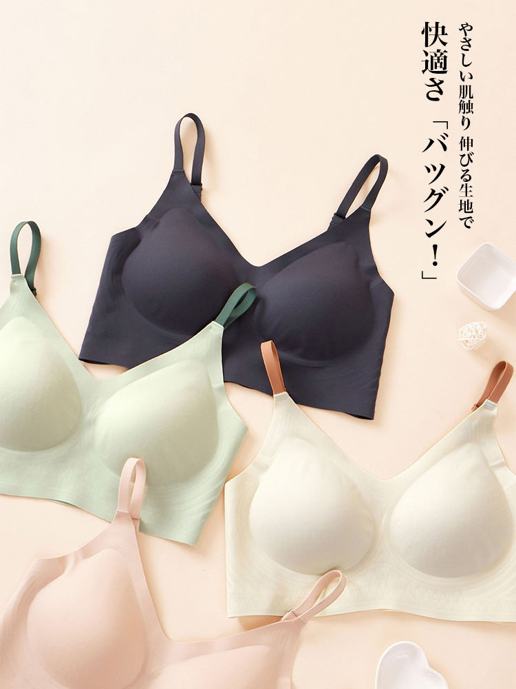 【3/4カップ】ノンワイヤー シームレス プッシュアップブラ