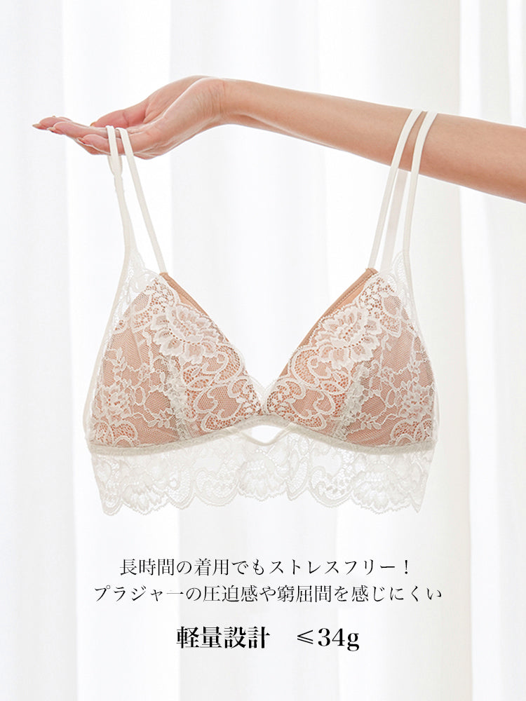 【ノンワイヤー】軽い着け心地!ダブルストラップ総レースブラ&ショーツ