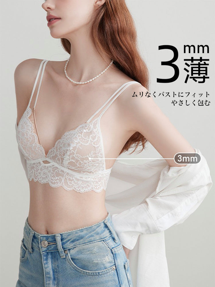 【ノンワイヤー】軽い着け心地!ダブルストラップ総レースブラ&ショーツ