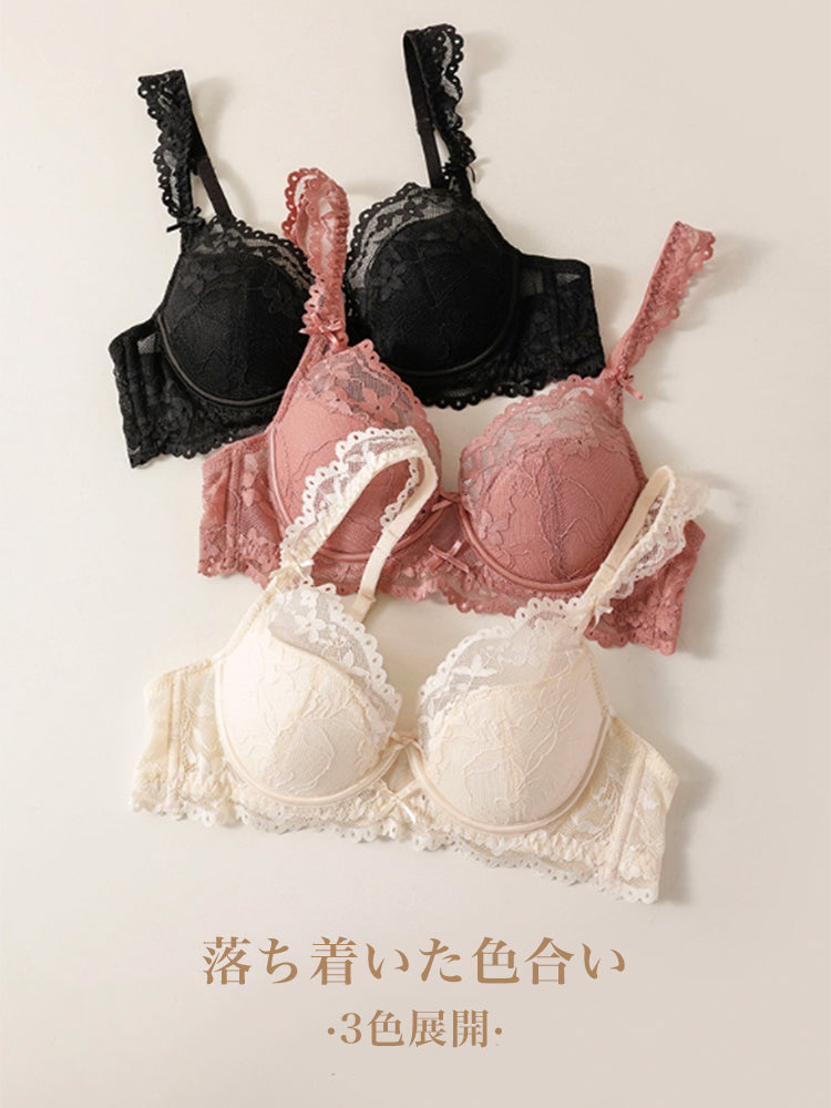 【ソフトワイヤー】薄手カップ 総レース下着セット