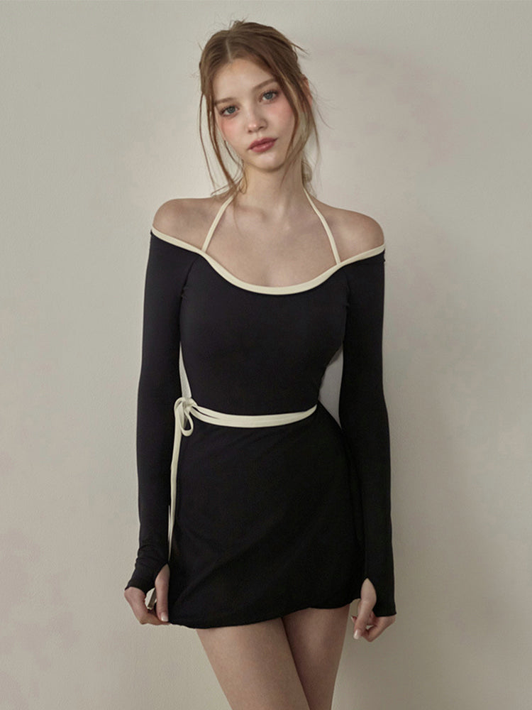 【ノンワイヤー】首回りを華奢に見せる 長袖ワンピース