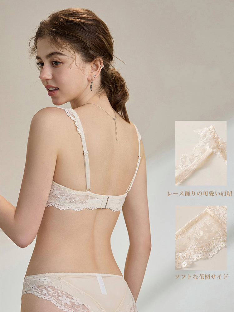 【ソフトワイヤー】薄手カップ 総レース下着セット