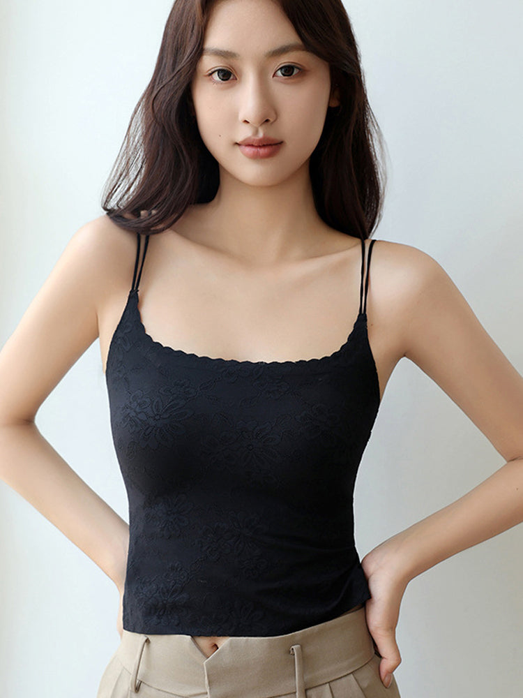 【パッド付き】レースチューブキャミソール 美背クロスデザイン