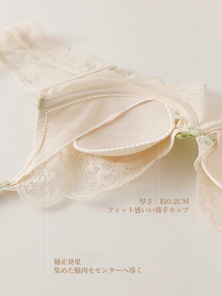 【エアリー・ソフトワイヤー】薄手カップ 総レースブラ&ショーツ