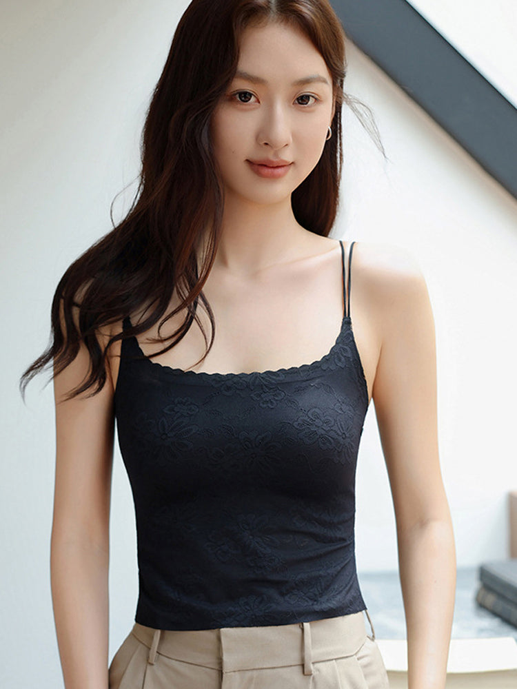 【パッド付き】レースチューブキャミソール 美背クロスデザイン