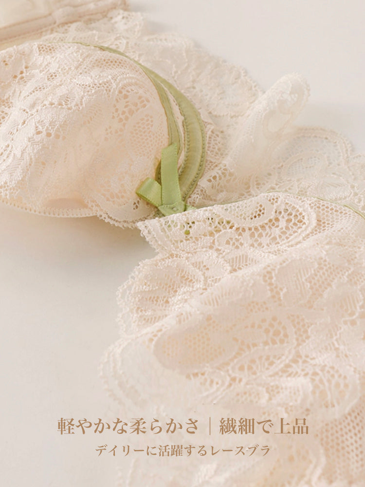 【エアリー・ソフトワイヤー】薄手カップ 総レースブラ&ショーツ