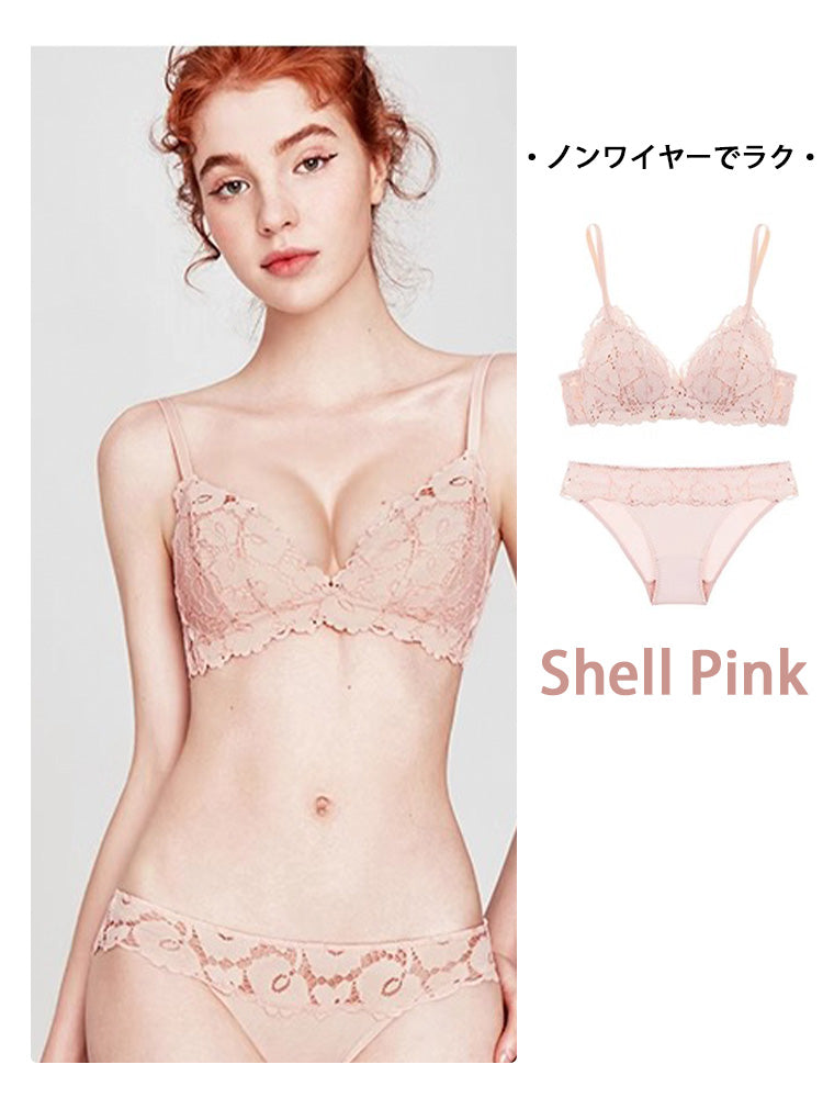 【ノンワイヤー】下厚パッド 花柄総レースブラセット