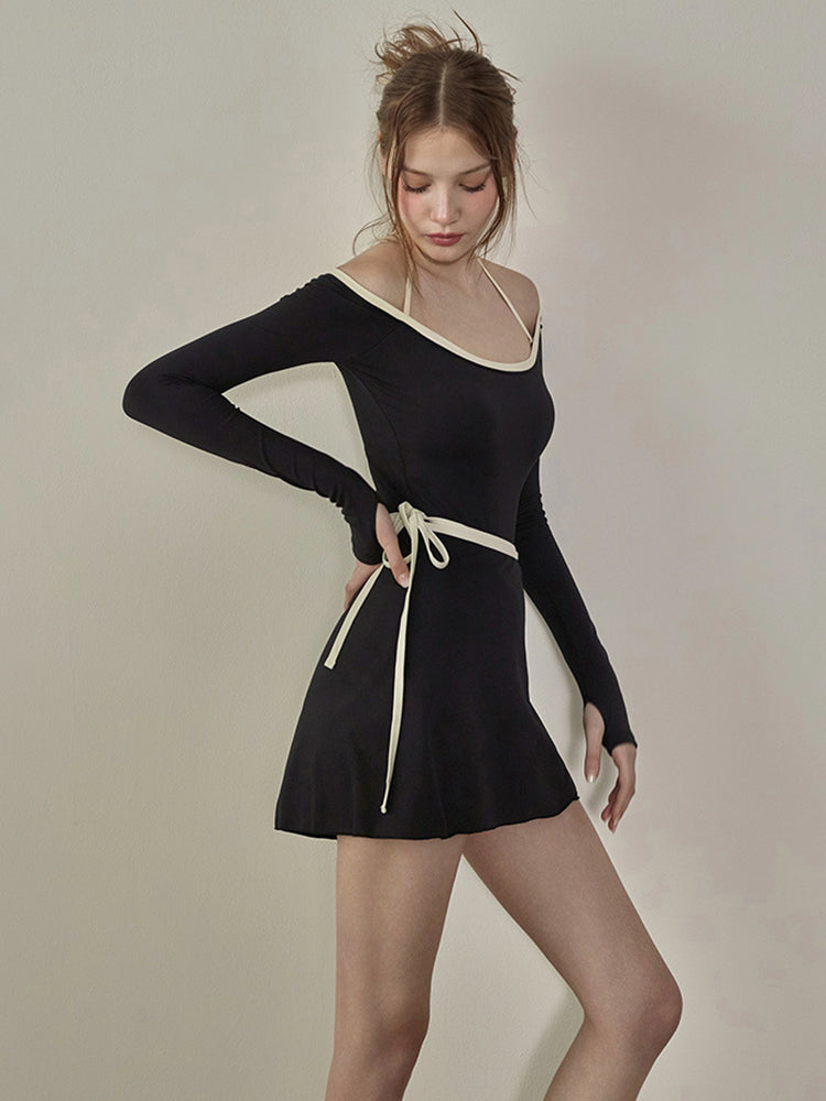 【ノンワイヤー】首回りを華奢に見せる 長袖ワンピース