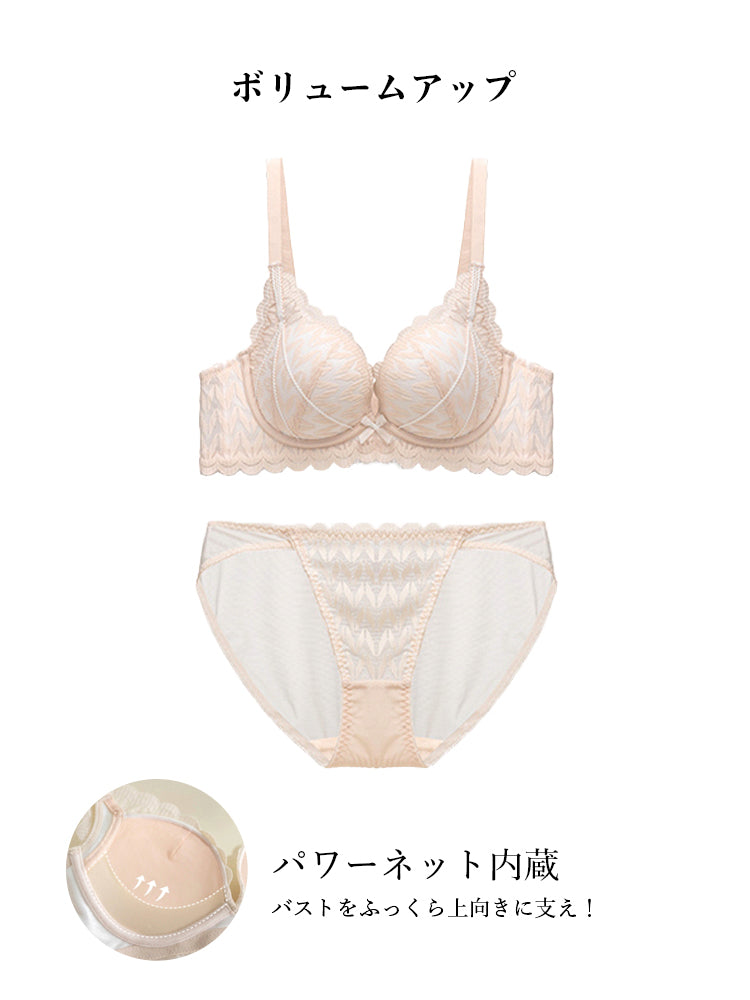 【ノンワイヤー盛れる】総レース 下厚パッドブラ&ショーツ