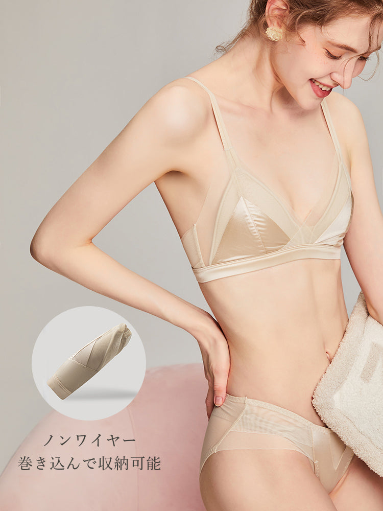 【ノンワイヤー】光沢感ワイヤレス 通気ブラ&ショーツ