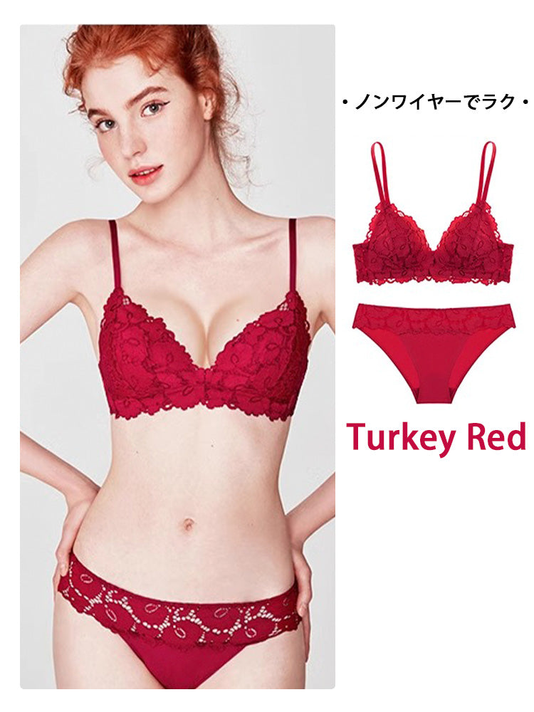 【ノンワイヤー】下厚パッド 花柄総レースブラセット