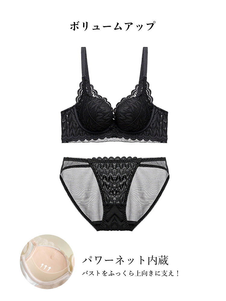 【ノンワイヤー盛れる】総レース 下厚パッドブラ&ショーツ