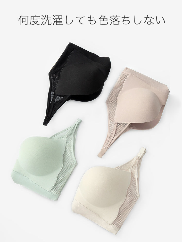 【3/4カップ】LYCRA®谷間作り 脇高無地ブラ&ショーツ セット
